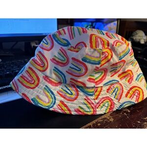 Rainbow Hat Bucket Fitted Womens One Size White Multicolor Summer Festival Beach
